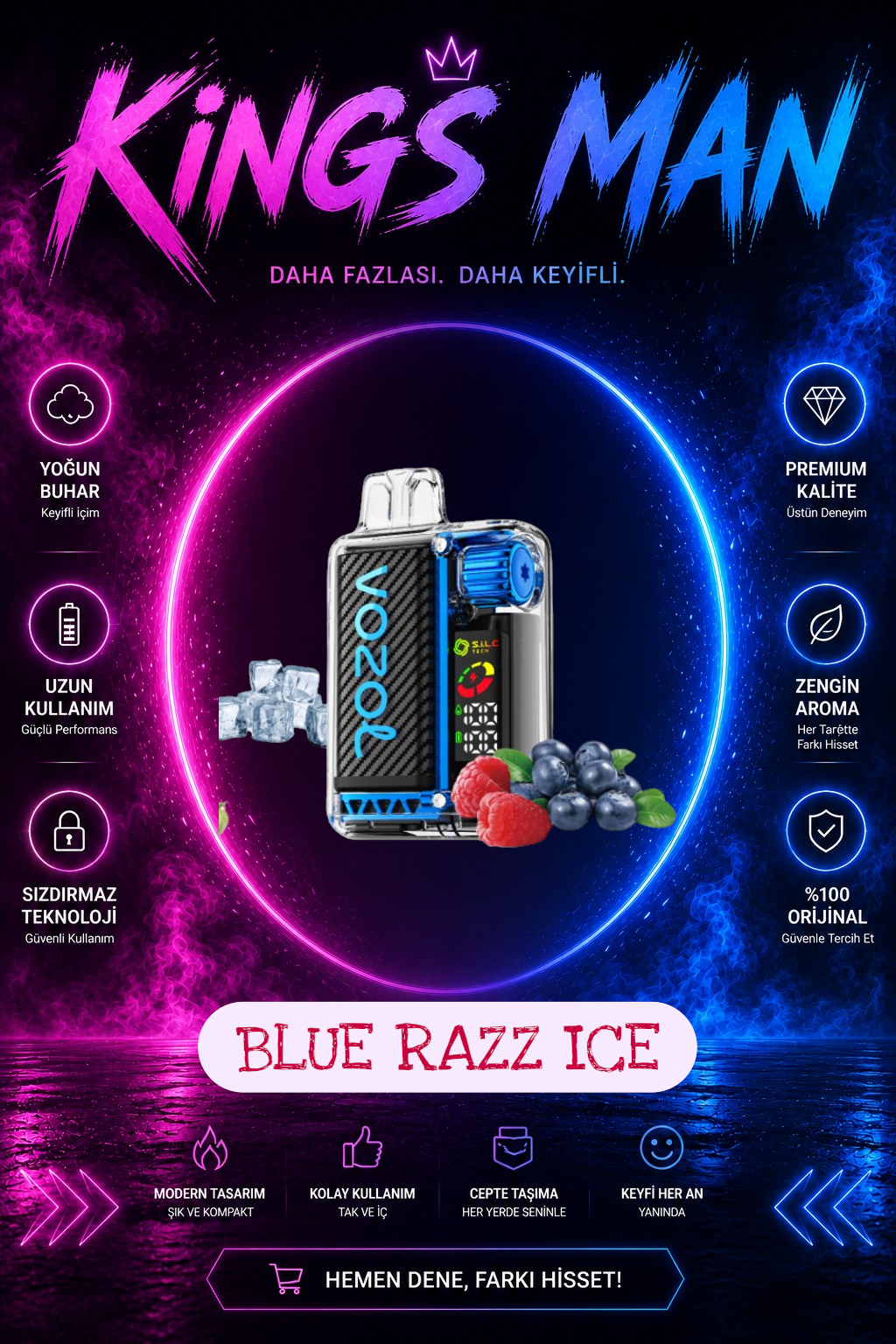 Blue Razz Ice Vozol Vista 20000 Puff Blue Razz Ice - Görsel 1