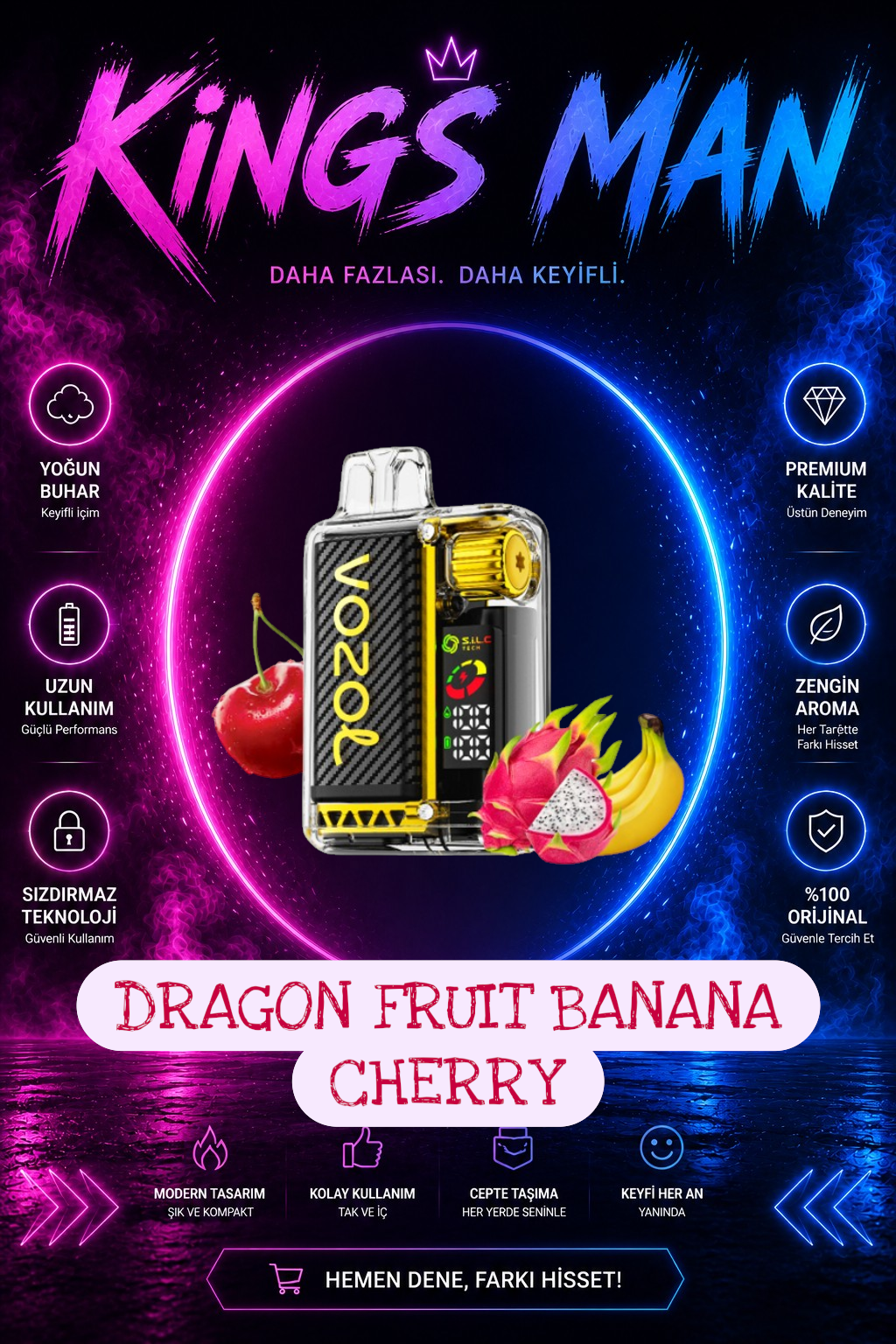 DRAGON FRUIT BANANA CHERRY Vozol Vista 20000 Puff Dragon Fruıt Banana Cherry - Görsel 1