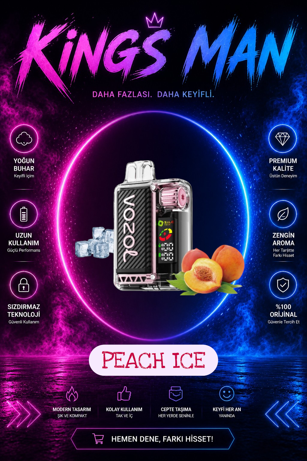 Peach Ice Vozol Vista 20000 Puff Peach Ice - Görsel 1