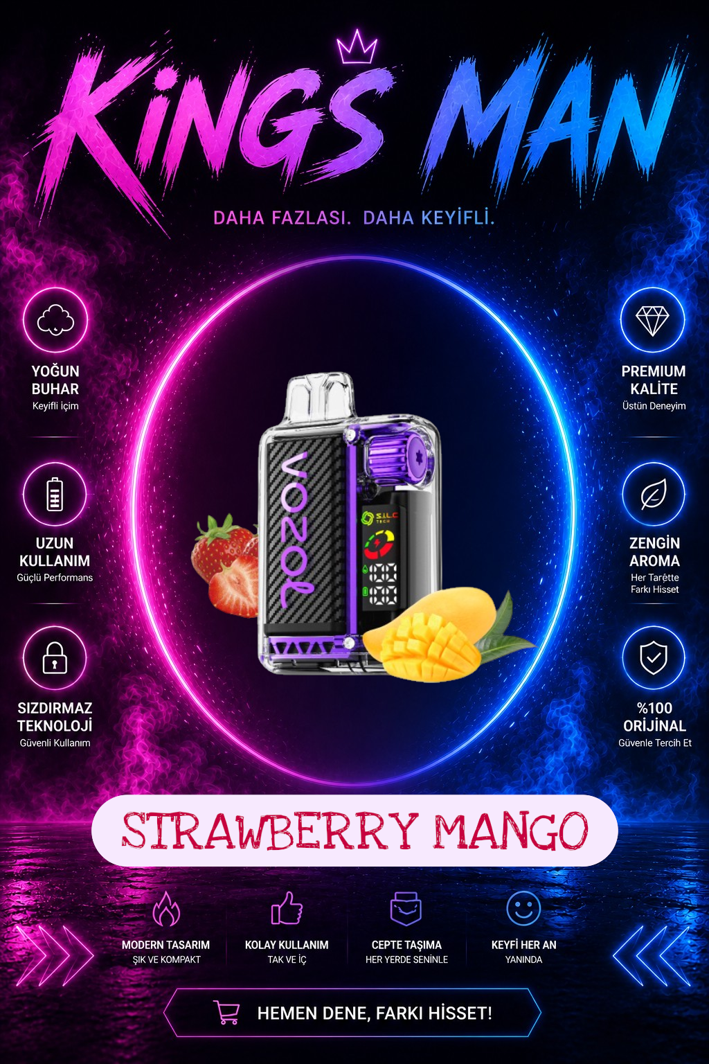 Strawberry Mango Vozol Vista 20000 Puff Strawberry Mango - Görsel 1