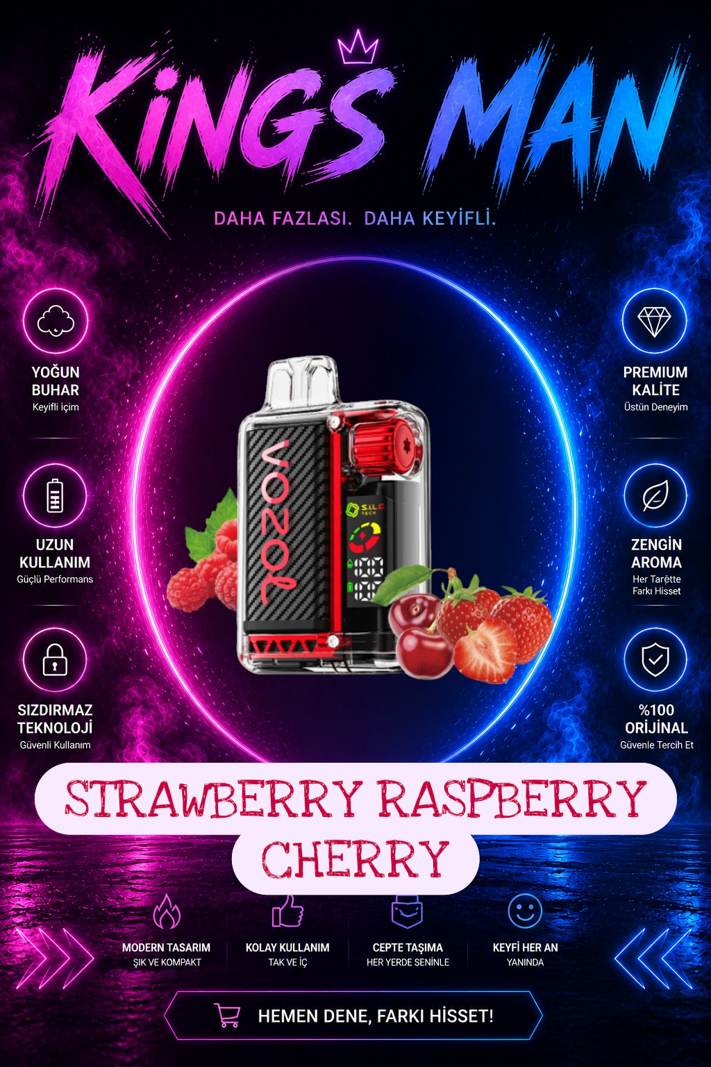 Strawberry Raspberry Cherry Vozol Vista 20000 Puff Strawberry Raspberry Cherry - Görsel 1