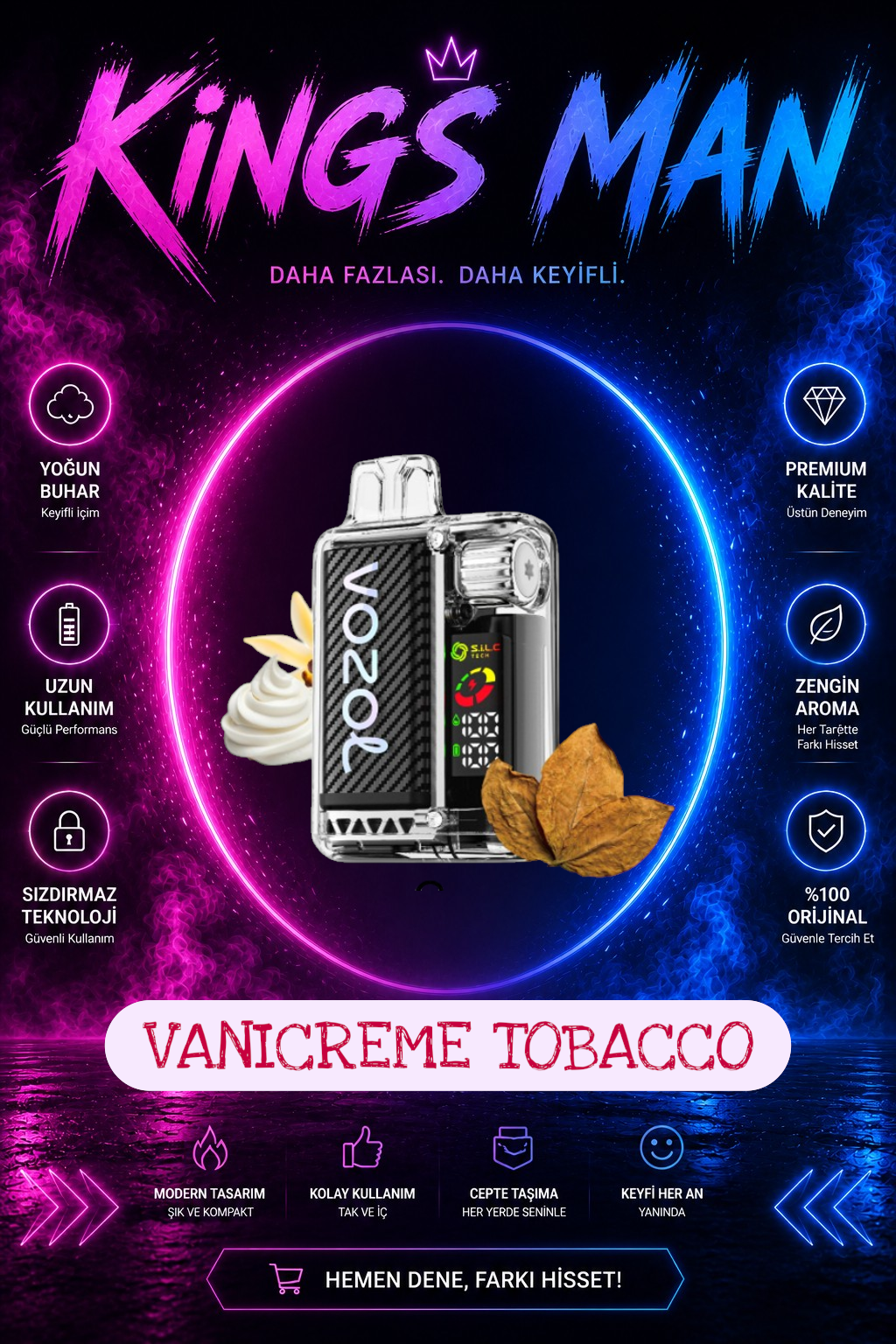 VANICREME TOBACCO Vozol Vista 20000 Puff Vanıcreme Tobacco - Görsel 1