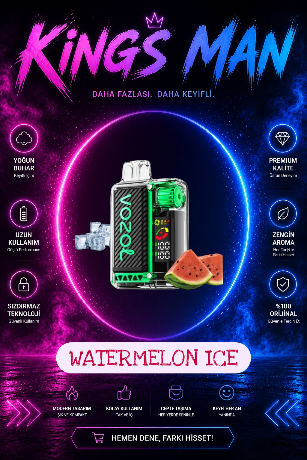Watermelon Ice Vozol Vista 20000 Puff Watermelon Ice - Görsel 1